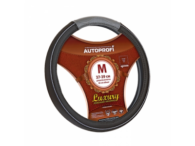 Оплётка руля "Luxury" кожа, виниловое кольцо (черный/серый) (М) от Autoprofi Оплётка руля "Luxury" кожа, виниловое кольцо (черный/серый) (М)