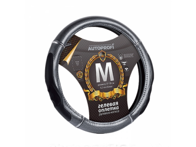 Оплётка руля кожа вставки под карбон, гелевый наполнитель (серый) M от Autoprofi Оплётка руля кожа вставки под карбон, гелевый наполнитель (серый) M