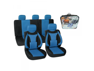 Чехлы автомобильные универс полиэстр+вельвет,черное-синий 9пр ЛИСА 2 VETTLER