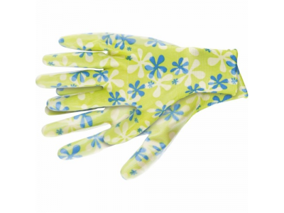 Перчатки садовые из полиэстера с нитриловым обливом, зеленые, S //PALISAD