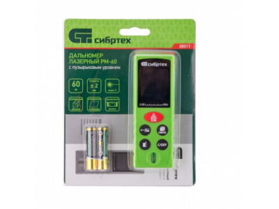 Лазерный дальномер PM-60, 60 м, с пузырьковым уровнем Сибртех от СИБРТЕХ Лазерный дальномер PM-60, 60 м, с пузырьковым уровнем Сибртех