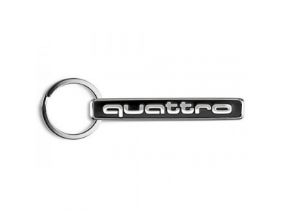Металлический брелок с карабином Audi Key ring quattro, black/silver, артикул 3181400900